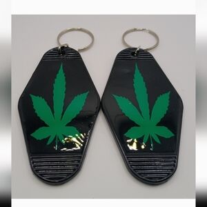 Handmade Black & Green Leaf Motel Keychain Set • UV Resin Sealed • Set of 2